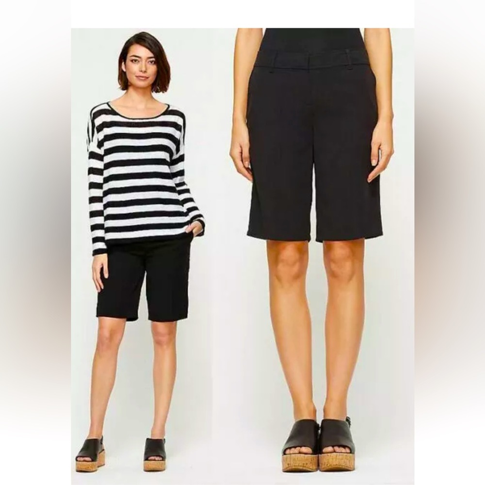 158.00 NWT EILEEN FISHER XS BLACK LONG SHORTS NICE DESIGNER SHORTS